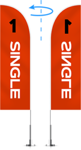 single sided pole flags showing mirror image