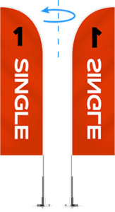 single sided pole flags showing mirror image